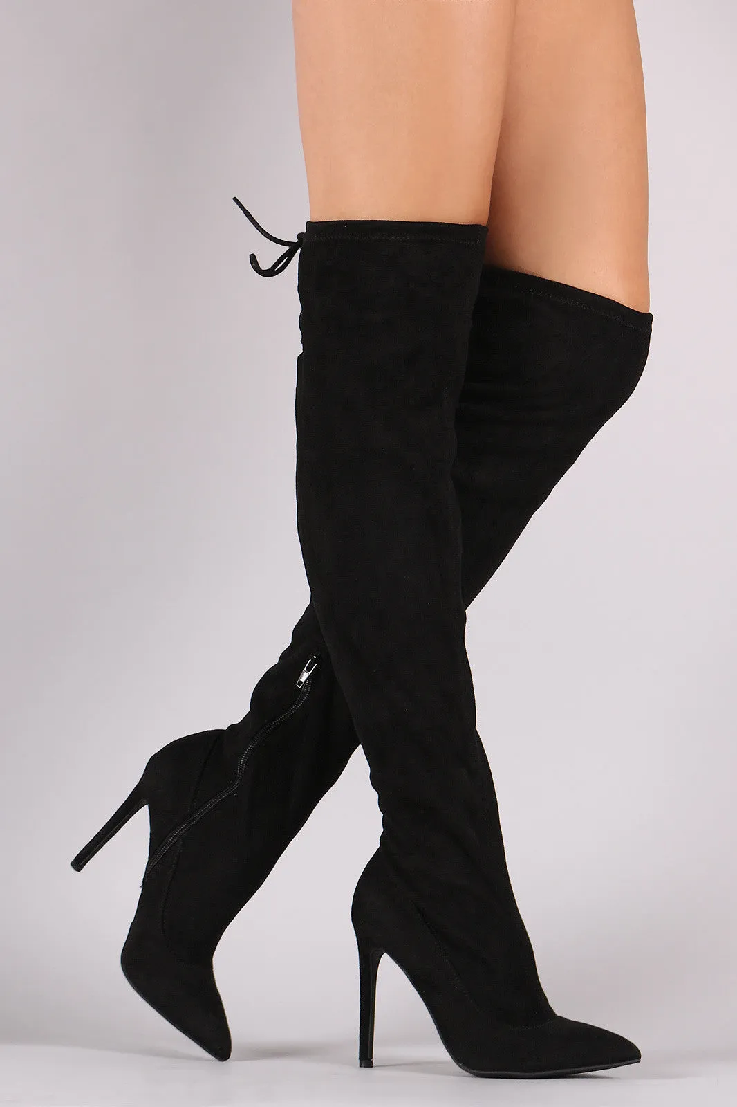 Suede Back Lace Up Stretchy Stiletto Boots