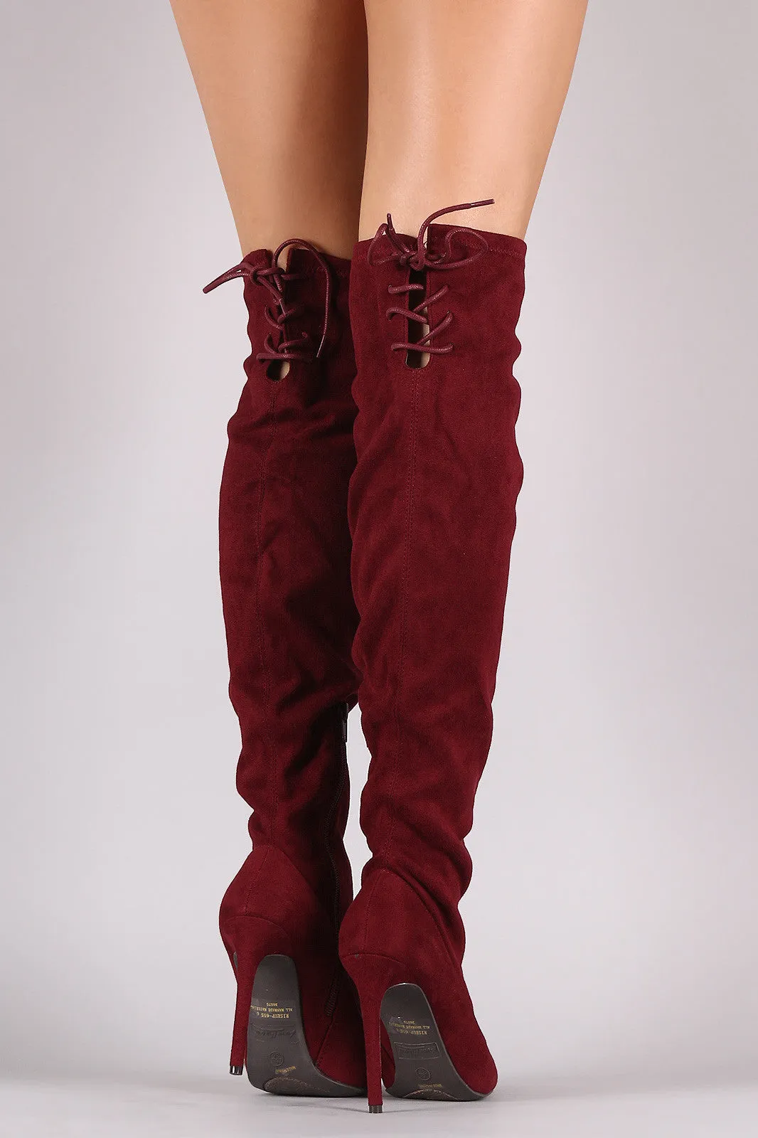 Suede Back Lace Up Stretchy Stiletto Boots