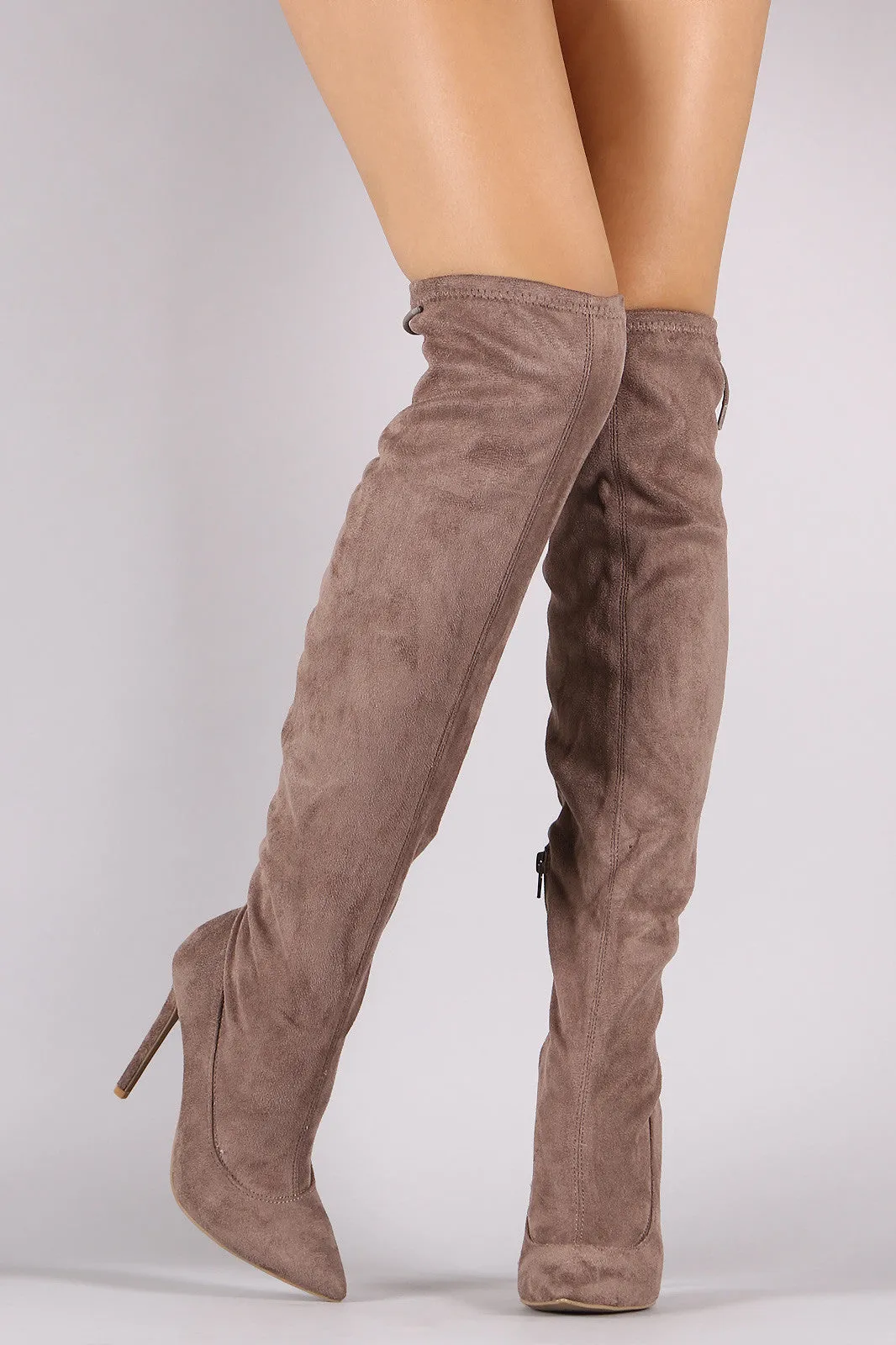 Suede Back Lace Up Stretchy Stiletto Boots