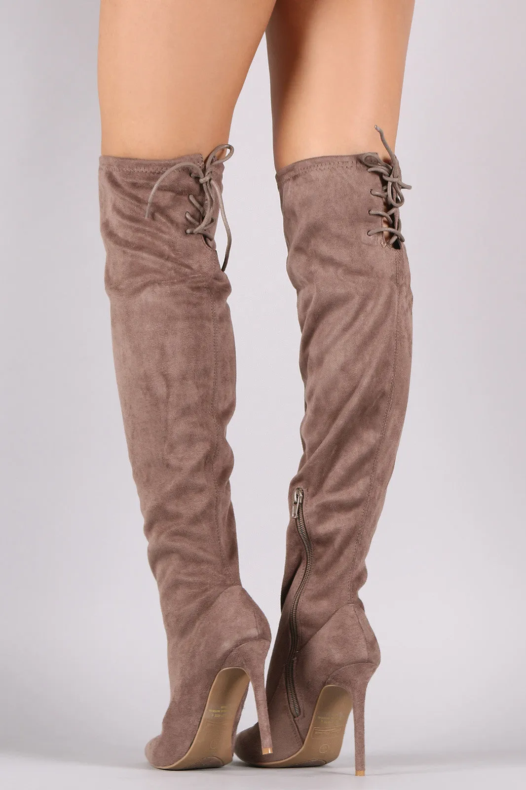 Suede Back Lace Up Stretchy Stiletto Boots