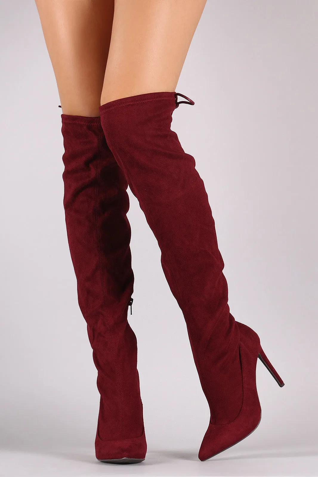 Suede Back Lace Up Stretchy Stiletto Boots