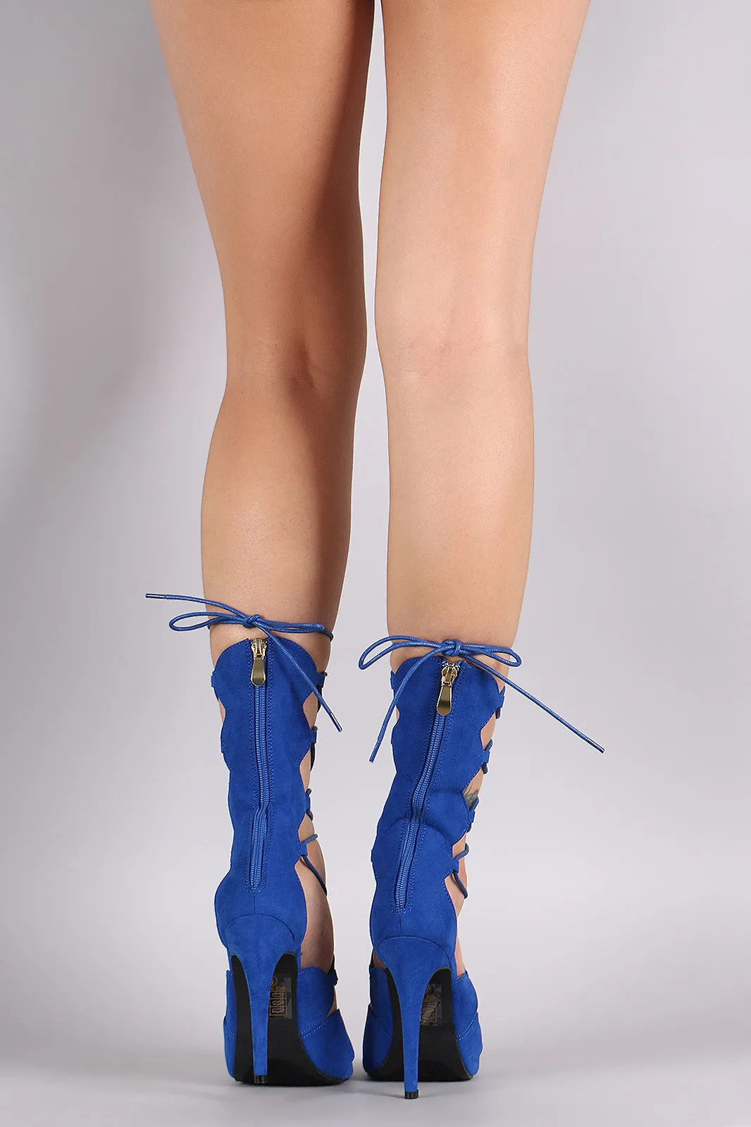 Suede Scallop Lace-Up Stiletto Heel