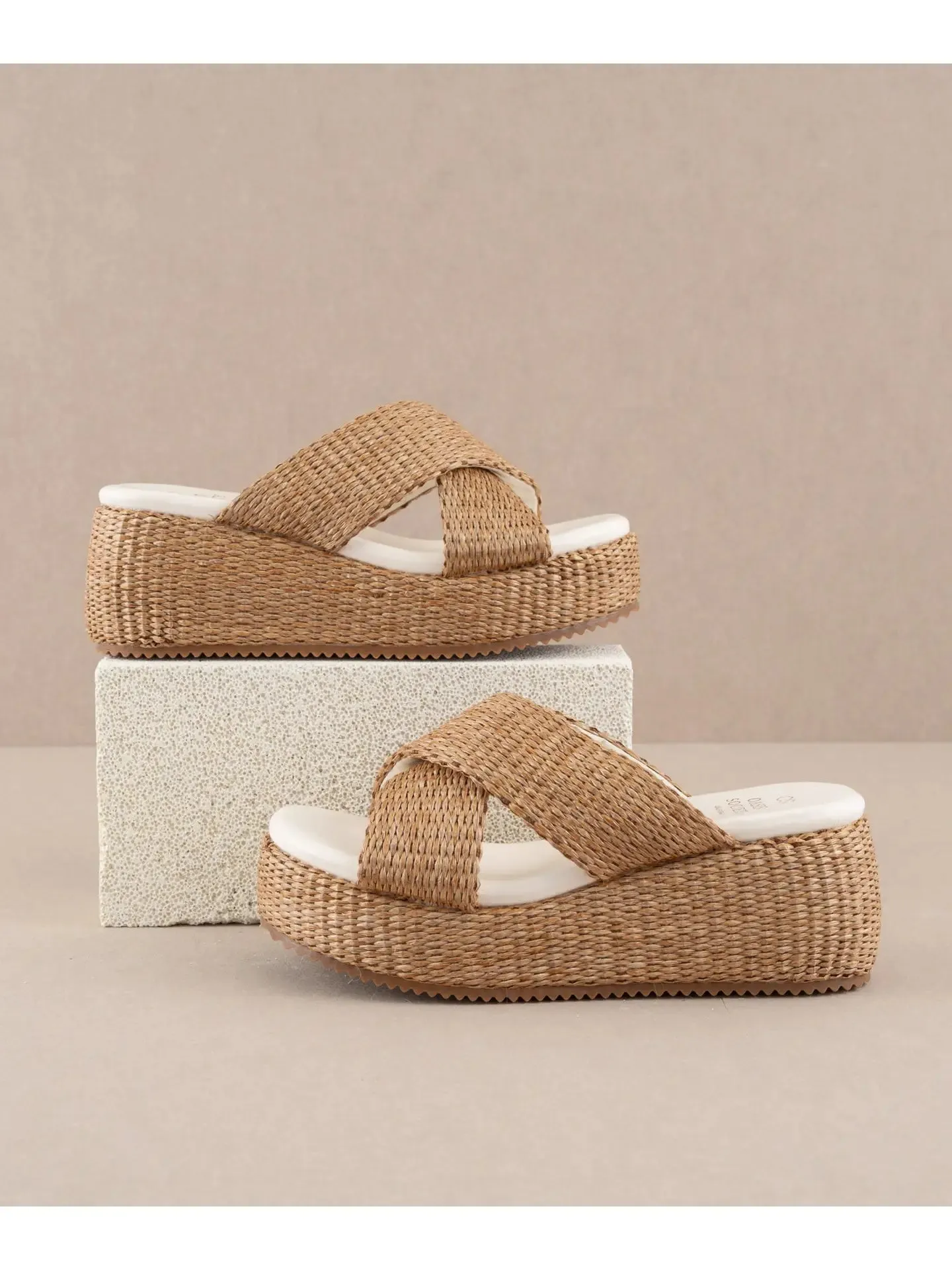 The Fresno Camel Raffia Platform Sandal