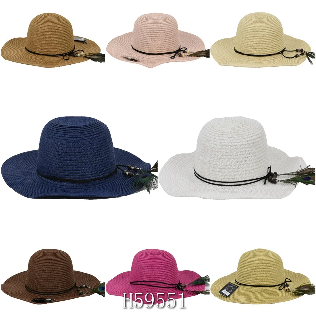 Wholesale Summer Sun Straw Bucket Hat Floppy Beach Cap, ‎H59551