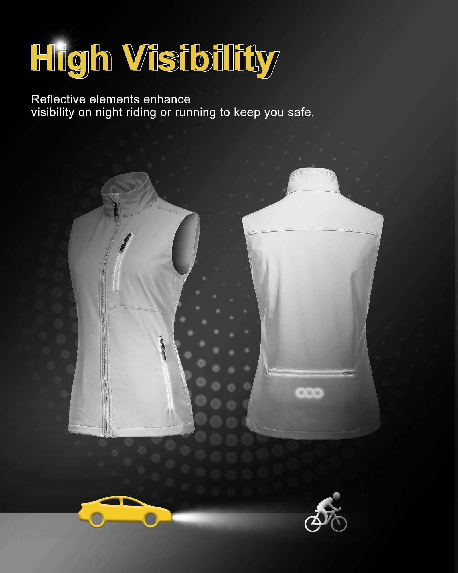 Women's Windproof Vest Outerwear with 6 Pockets and Reoflective Design: 0.77lbs 10000mm W/P index 10000 Level Breathable