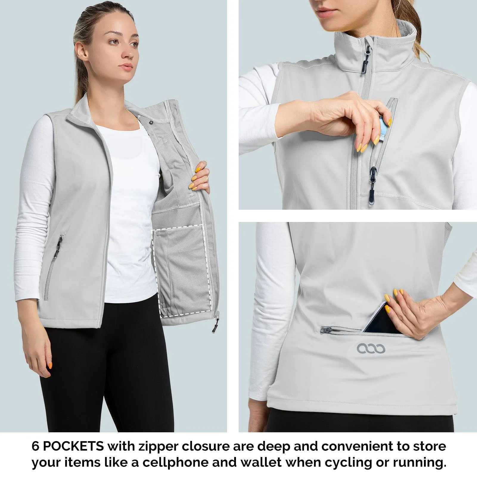 Women's Windproof Vest Outerwear with 6 Pockets and Reoflective Design: 0.77lbs 10000mm W/P index 10000 Level Breathable