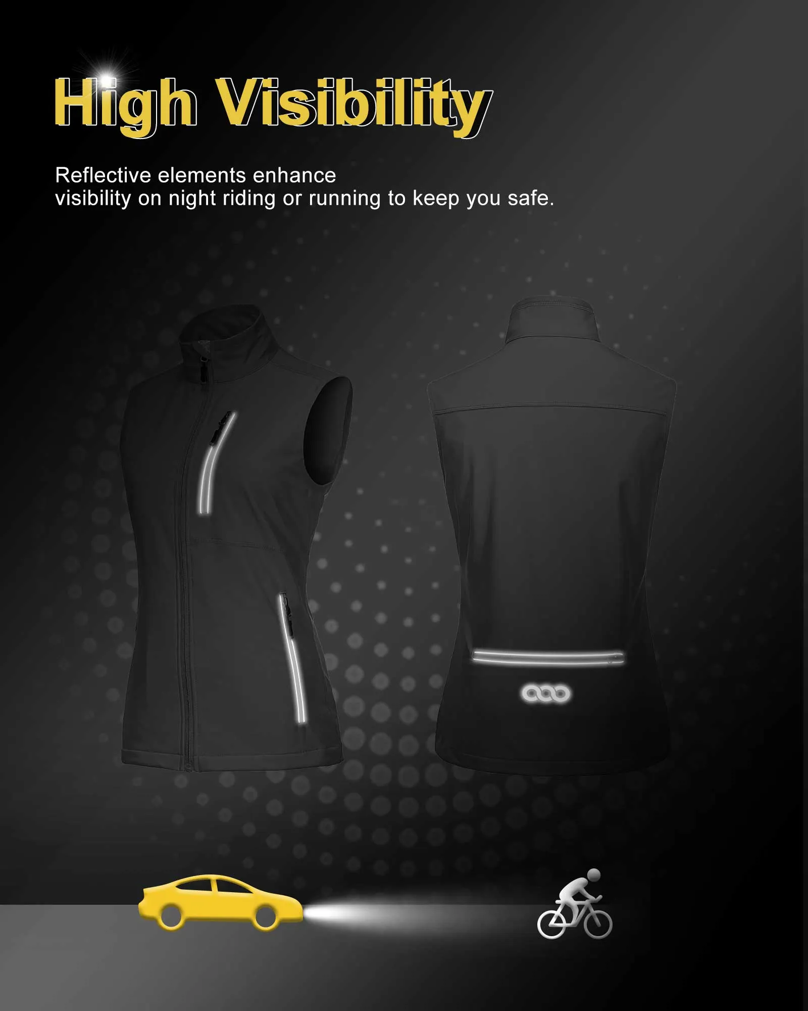 Women's Windproof Vest Outerwear with 6 Pockets and Reoflective Design: 0.77lbs 10000mm W/P index 10000 Level Breathable