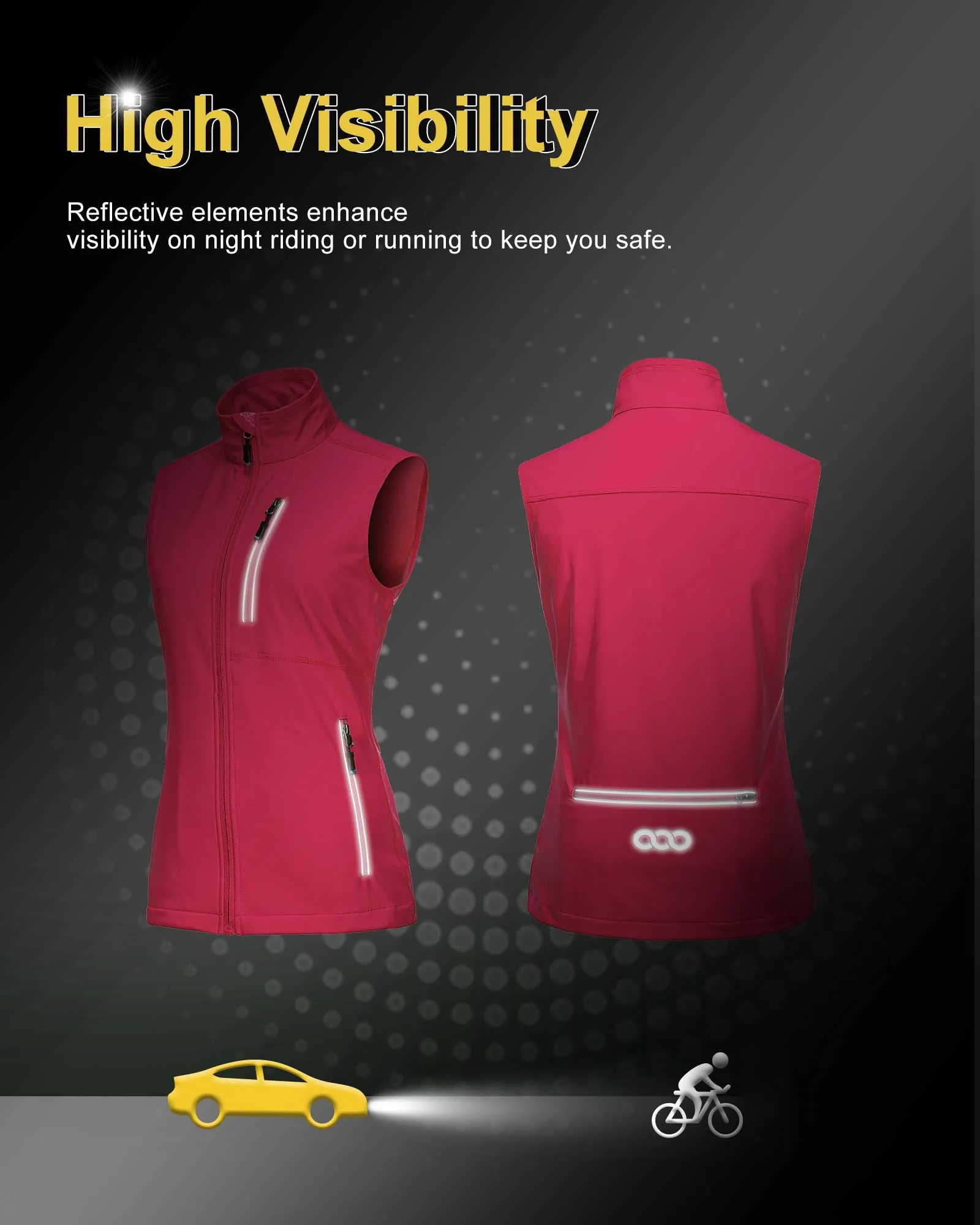 Women's Windproof Vest Outerwear with 6 Pockets and Reoflective Design: 0.77lbs 10000mm W/P index 10000 Level Breathable