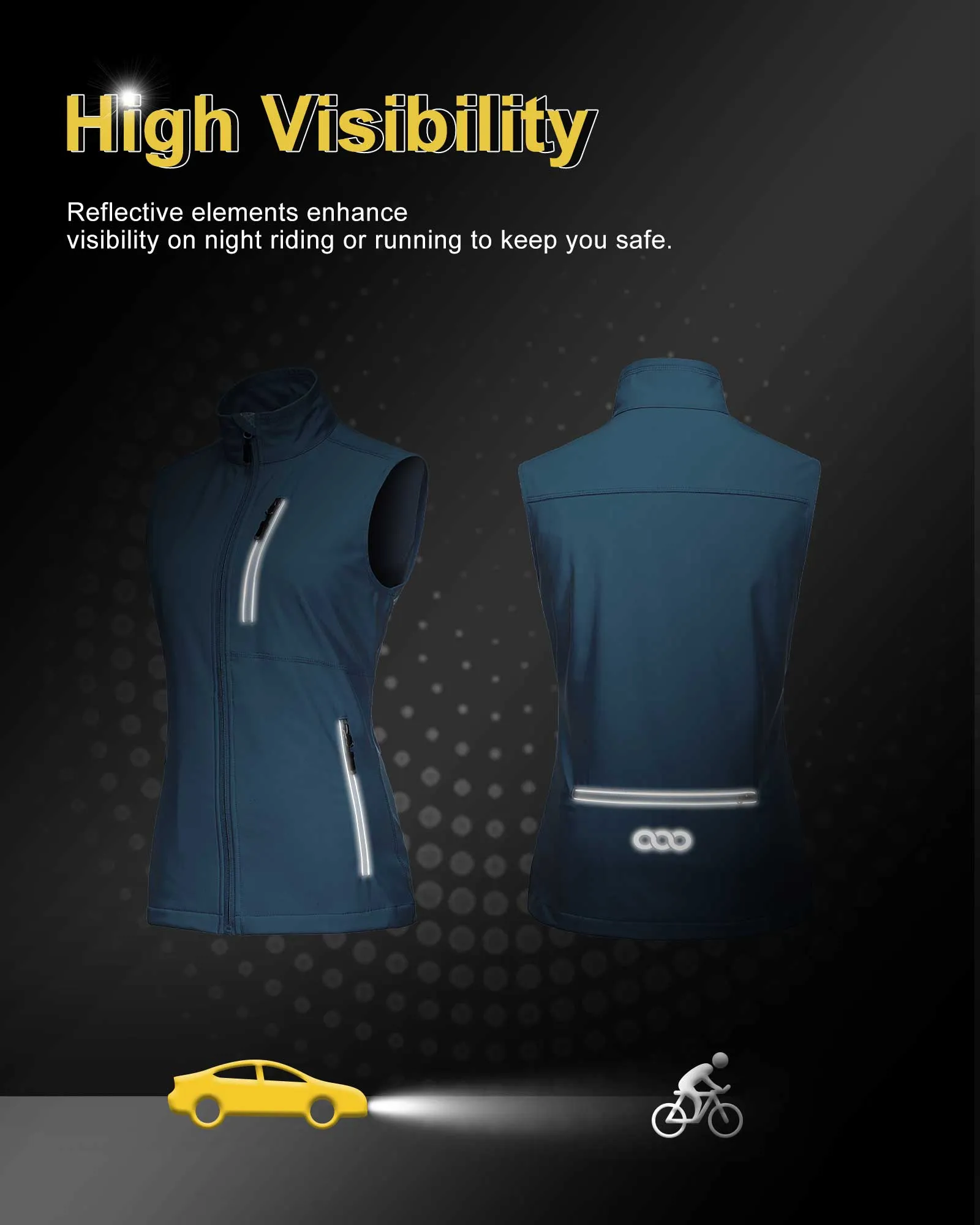 Women's Windproof Vest Outerwear with 6 Pockets and Reoflective Design: 0.77lbs 10000mm W/P index 10000 Level Breathable