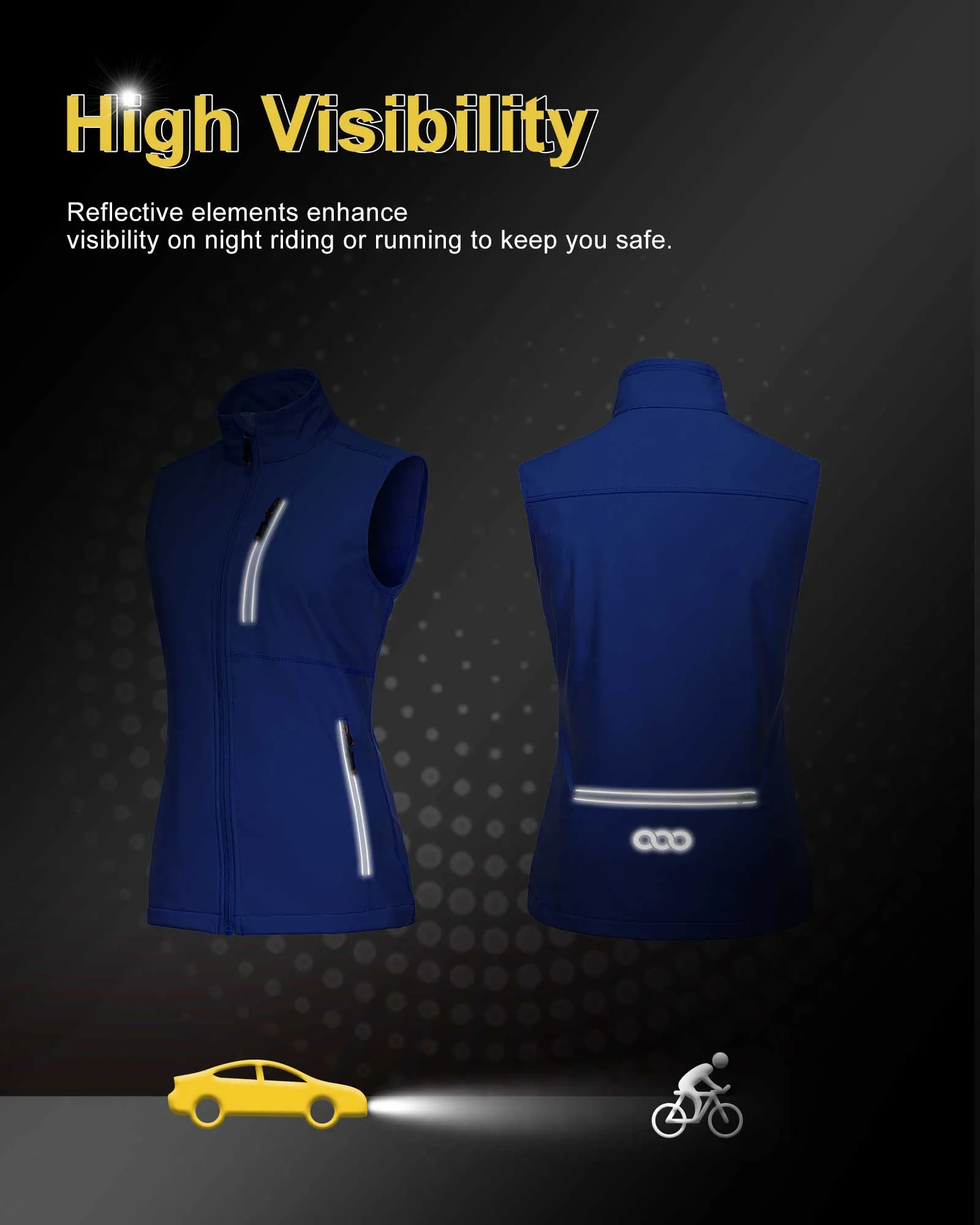 Women's Windproof Vest Outerwear with 6 Pockets and Reoflective Design: 0.77lbs 10000mm W/P index 10000 Level Breathable