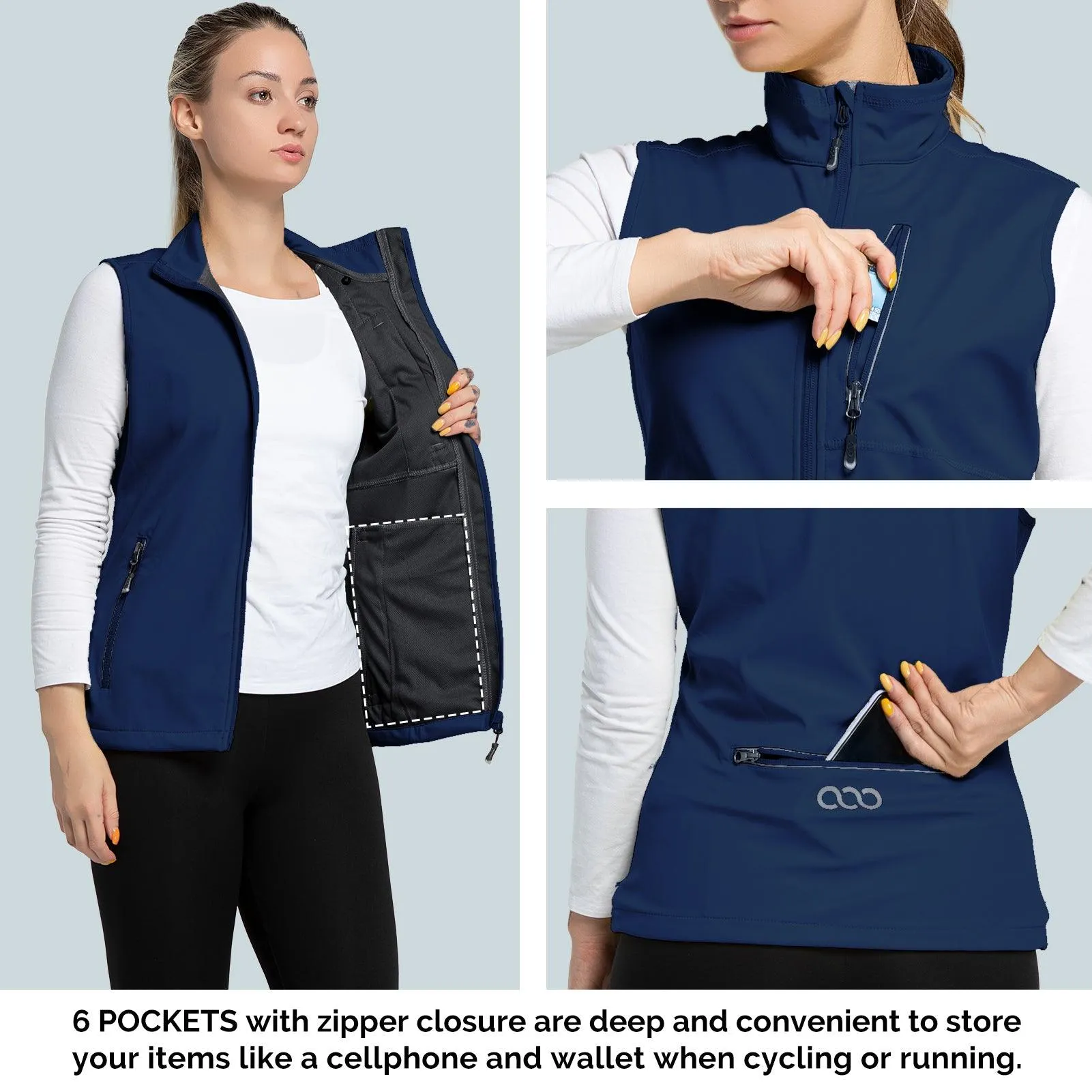 Women's Windproof Vest Outerwear with 6 Pockets and Reoflective Design: 0.77lbs 10000mm W/P index 10000 Level Breathable