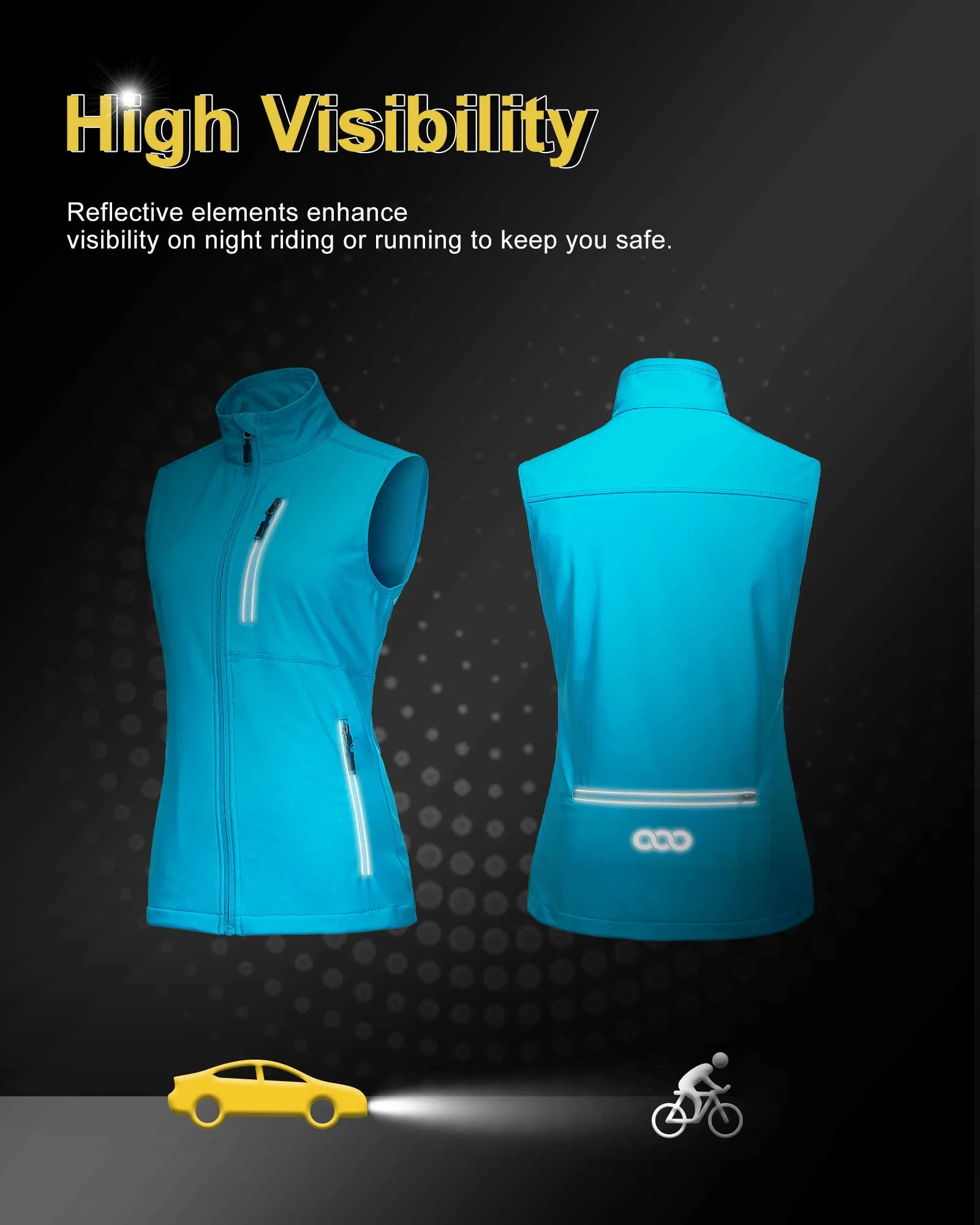 Women's Windproof Vest Outerwear with 6 Pockets and Reoflective Design: 0.77lbs 10000mm W/P index 10000 Level Breathable