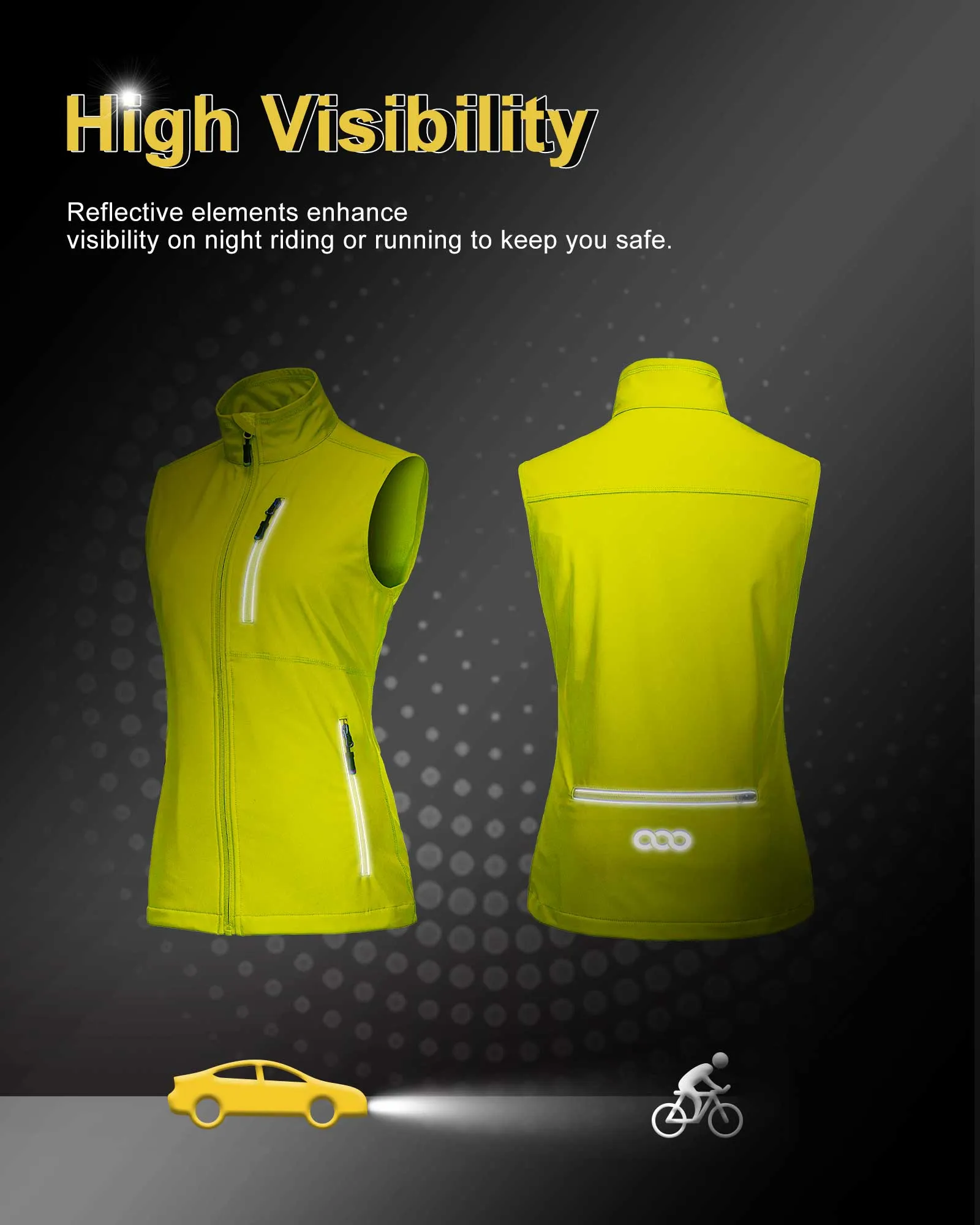 Women's Windproof Vest Outerwear with 6 Pockets and Reoflective Design: 0.77lbs 10000mm W/P index 10000 Level Breathable