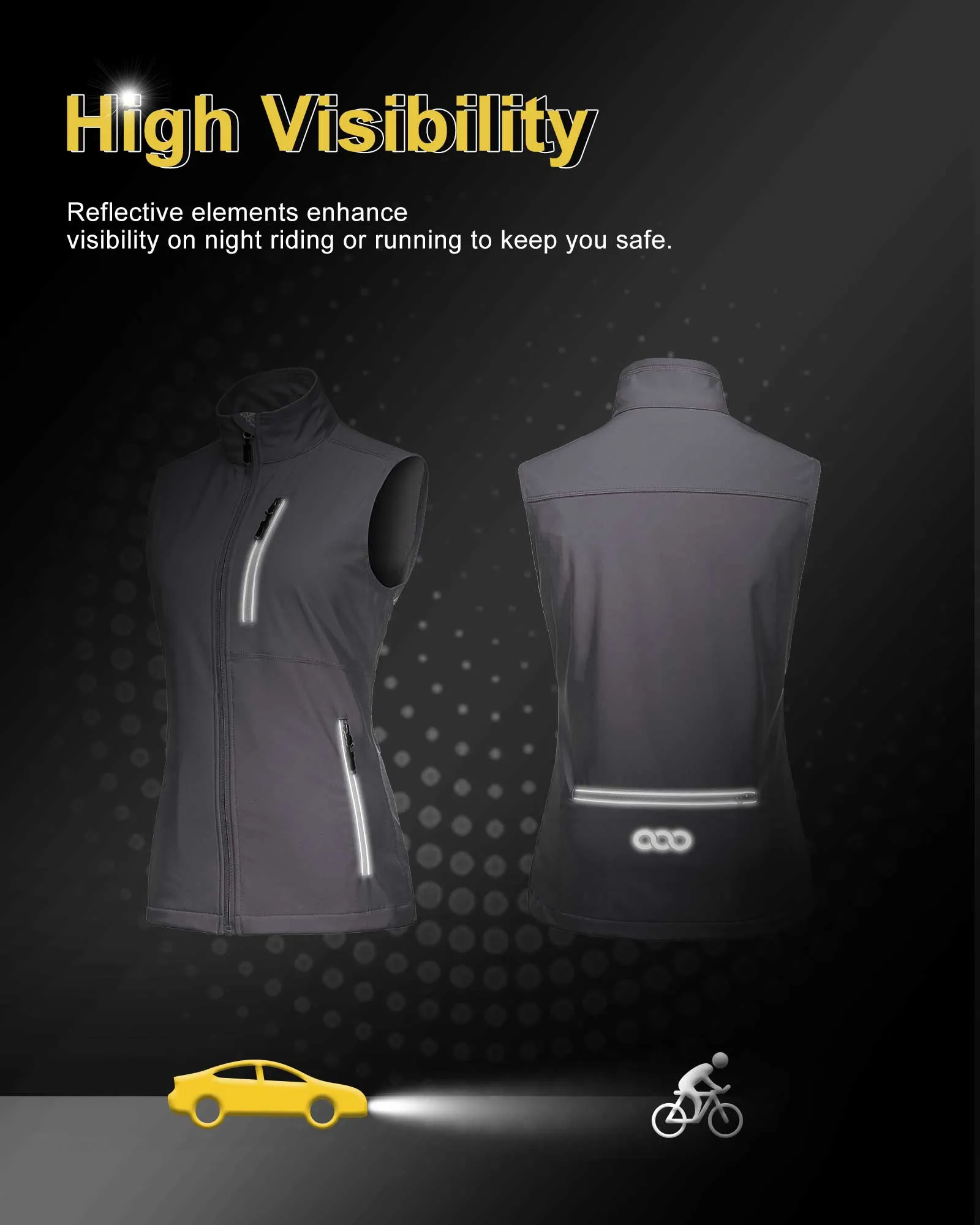 Women's Windproof Vest Outerwear with 6 Pockets and Reoflective Design: 0.77lbs 10000mm W/P index 10000 Level Breathable