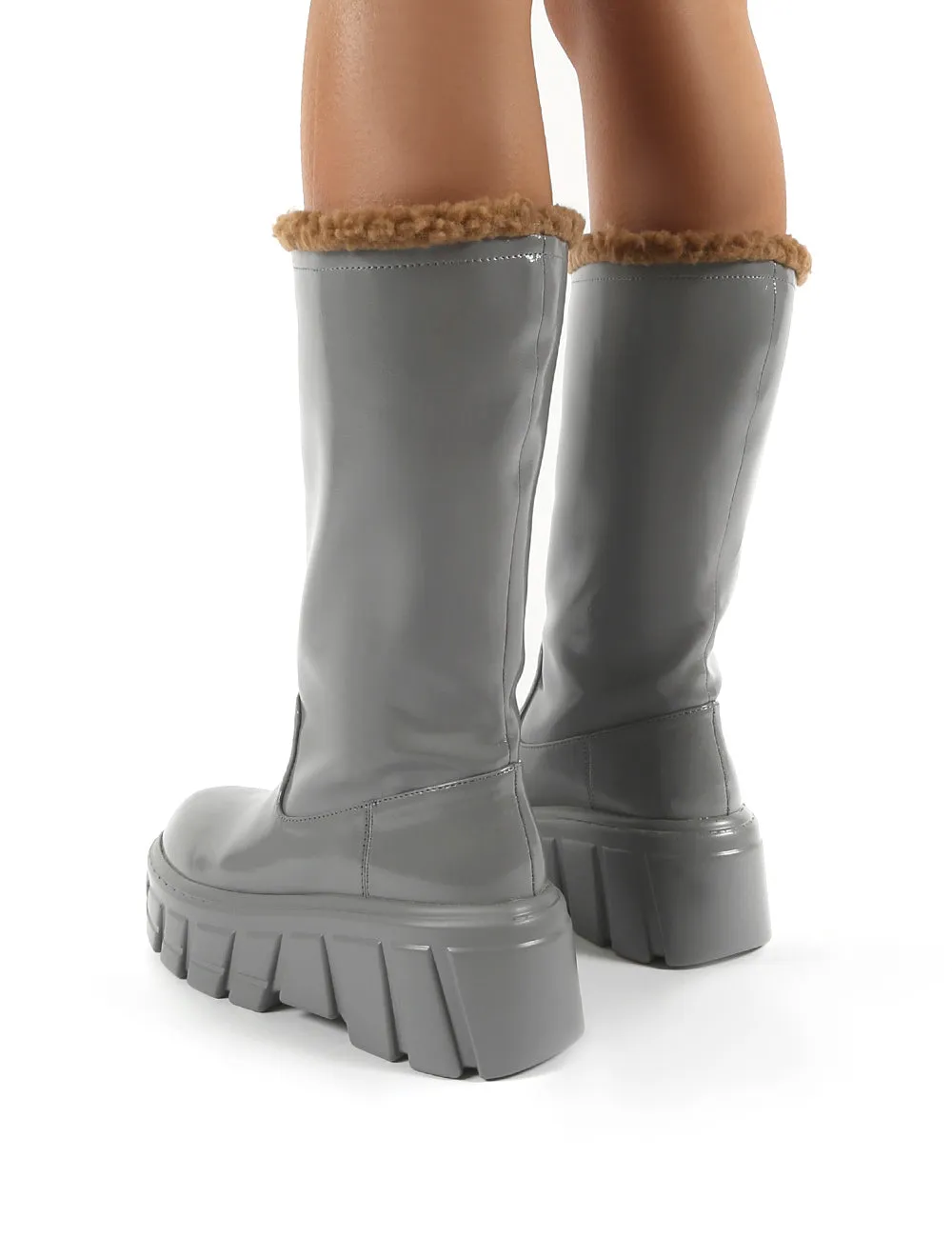 Wynter Grey Shearling Lined Knee High Ankle Boots