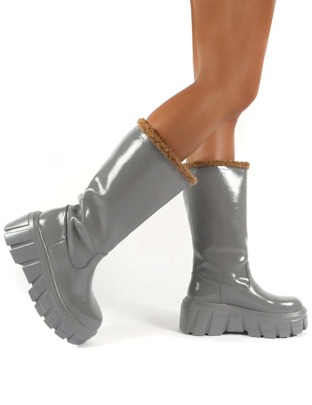 Wynter Grey Shearling Lined Knee High Ankle Boots