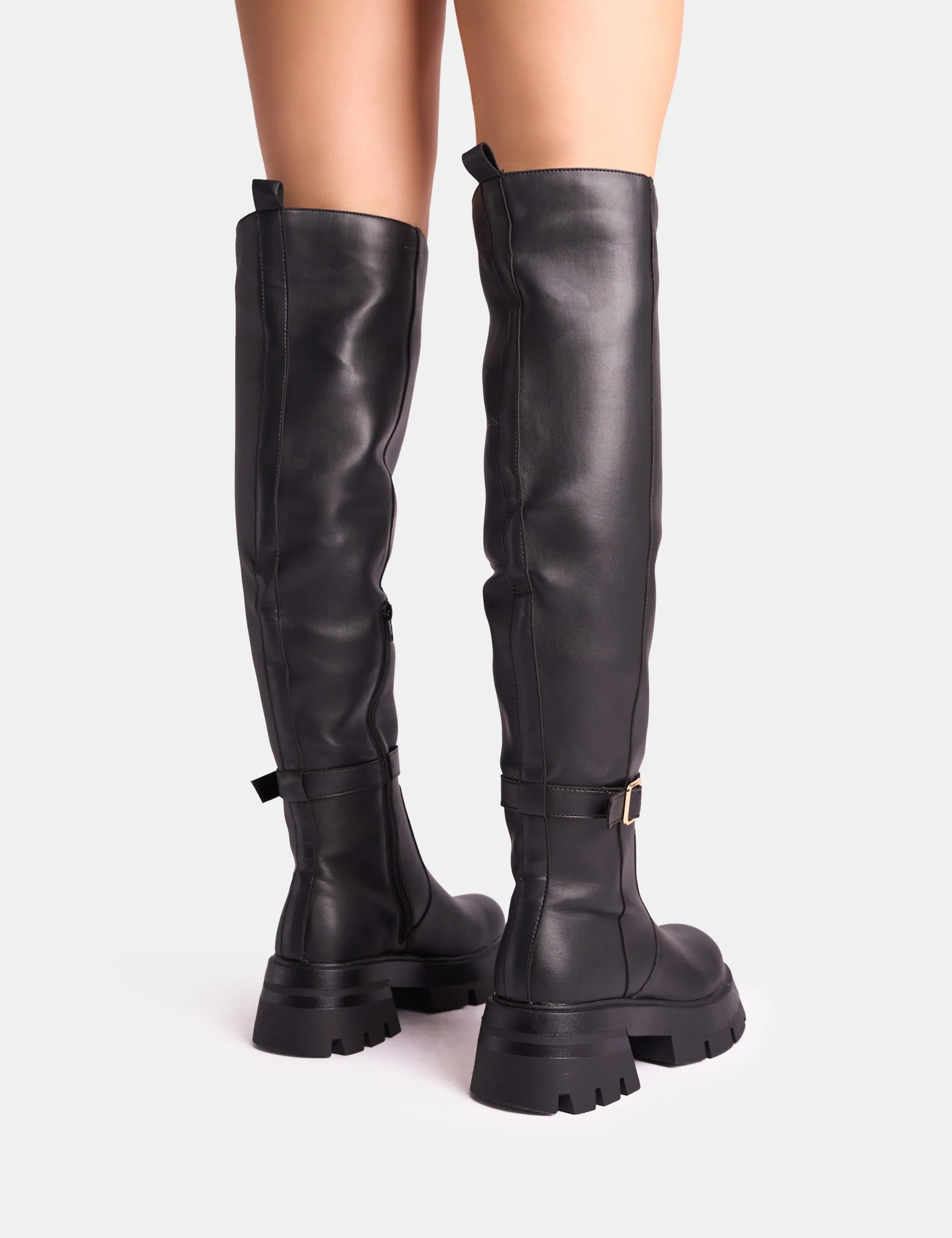 Zelda Black Pocket and Zip Detail Over the Knee Boots